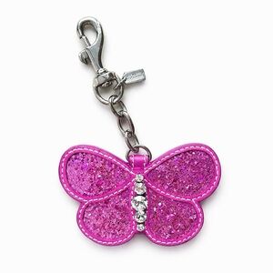 Coach Hot Pink Leather Glitter Butterfly Keychain